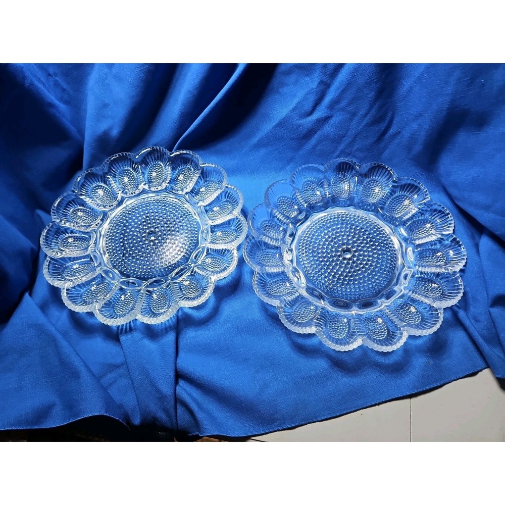 2 Vintage Clear Hobnail Deviled Egg Serving Plates Indiana Glass Cottagecore 11"